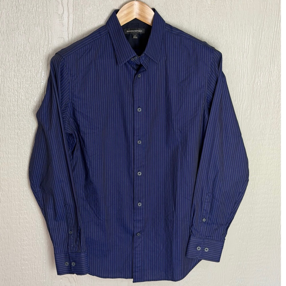 Banana Republic Mens Small Navy Blue Pinstripe Long Sleeve Button Down Shirt